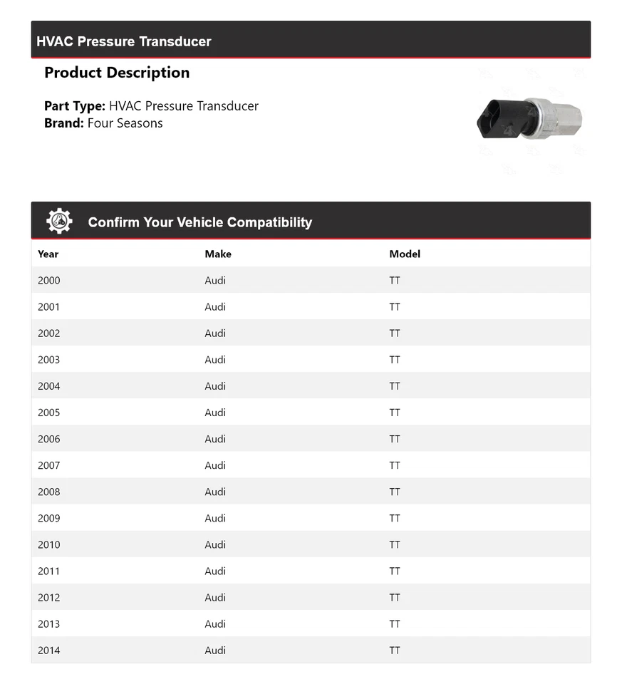 适用于 2000 - 2014 年奥迪 TT HVAC 压力传感器 4 季 2001 2002 2003 2004 — 第 2/4 张图片