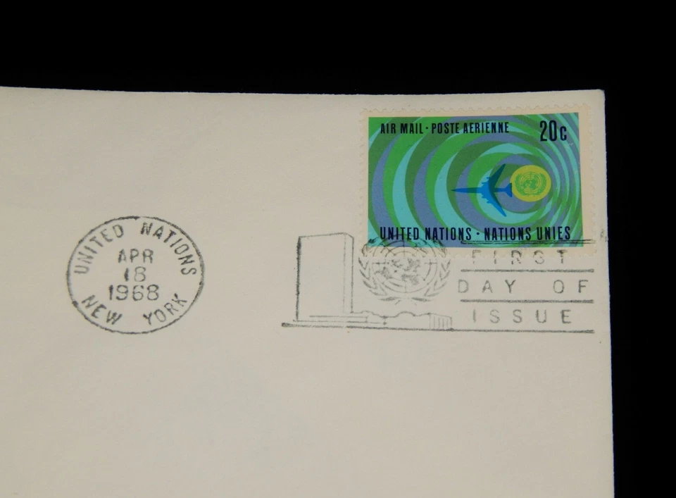 Vintage Cover, 1968 UN 20 CENT AIR MAIL DECORATIVE FDC, New York, Airplane - Image 2 of 3
