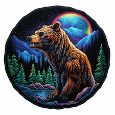 Grizzly Bear Patch Iron-on Applique Mountains Forest, Nature Scene, Moon  Stars