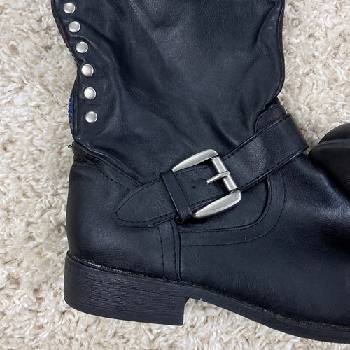 Cuban Heel Mid Calf Boots Buckle Solid 