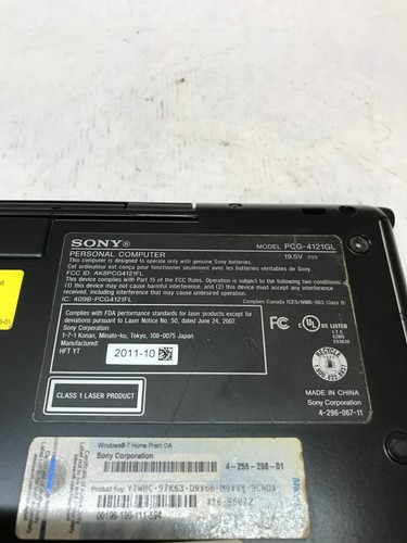 Sony Vaio PCG-4121GL 13.3" Intel Core i5-2450M 8GB RAM NO HDD/OS READ DESC! - DW - Picture 10 of 10
