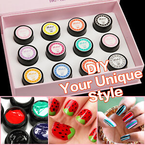 12 Colors 3d Nail Art Paint Drawing Color Gel Acrylic Uv Nail Tips
