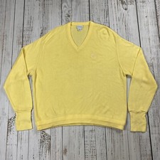 VTG IZOD YELLOW CARDIGAN SWEATER BIG 2X 2XL XXL MADE IN USA MENS EMBROIDERED
