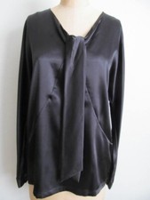 Vera Wang Black Tunic Shiney Long Sleeve Blouse Tie Front Size 8