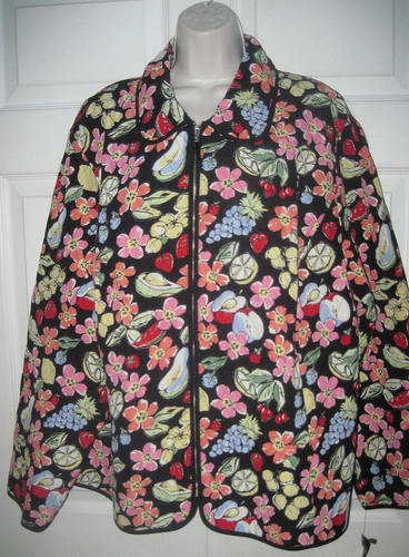 Women's 3X Summer Jacket Quilted Polyester Colorful Flower & Fruit Print NWT - Picture 2 of 16