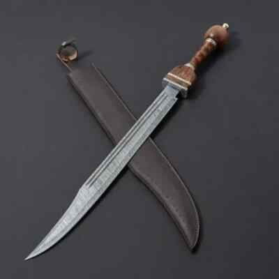 Handmade Damascus Steel Double Edge Roman Gladius Sword, Fixed Blade with sheath