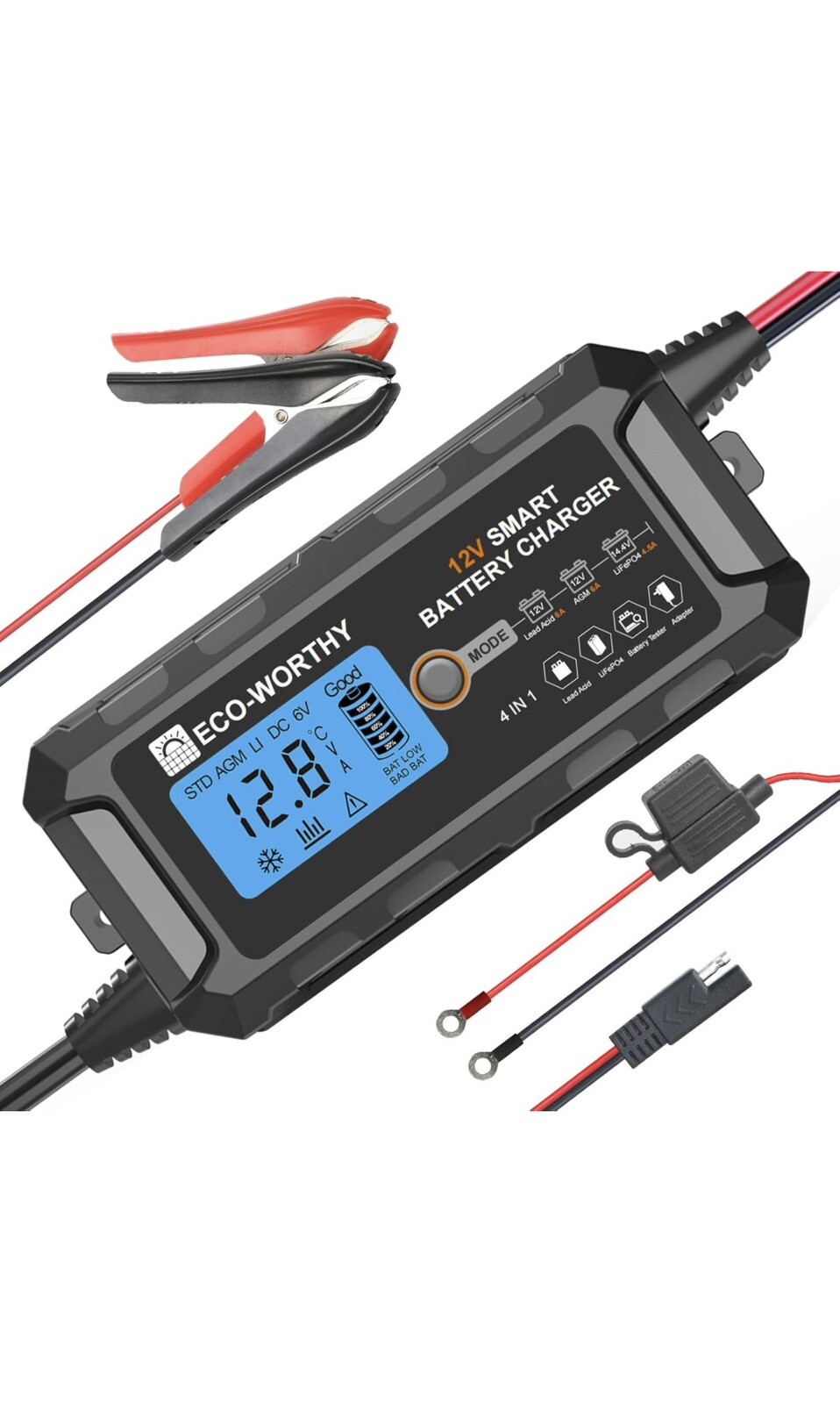 ECO-WORTHY 5Amp 12V Automatic Smart Battery Charger and Maintainer with LCD D...