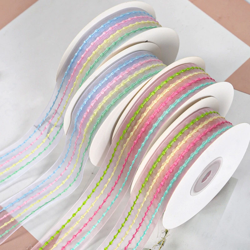 4 Color Striped Chiffon Sheer Ribbon Bouquet Gift Wrap Baking Webbing -2.5cm*9M - Image 3 of 3