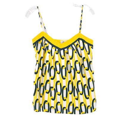 Milly Silk Tank Top Chain Link Print Yellow Colorful Side Buttons Size 0 - READ