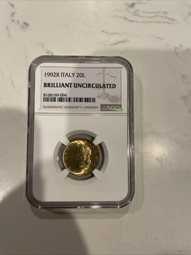 1992 R Italy 20L BRILLIANT UNCIRCULATED Coin NGC Graded Italian 20 Lire