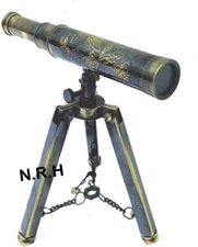 Nautical Brass Table Top Telescope Wooden Tripod Vintage Home /OfficeDecor Gift