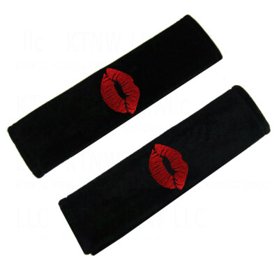 Red Kiss Seat Belt Pads – 2Pc Comfort Covers For Car/Truck/SUV/Van