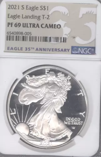 2021 S American Silver Eagle NGC PF69 Ultra Cameo/Eagle Landing T-2