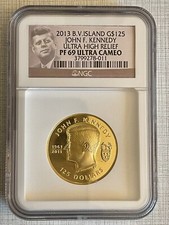 British Virgin Islands 2013 John F. Kennedy Ultra High Relief $125 Gold NGC PF69