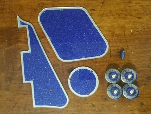 Pickguard,Back Plates,Knobs and Tip.. Blue Flake/Silver Fits Gibson Les Paul JAT