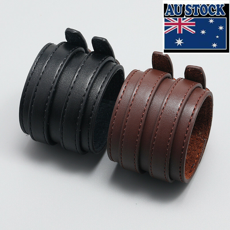Men Women 50mm Wide Leather Wristband Bangle Cuff Bracelet Double Layers Adjust