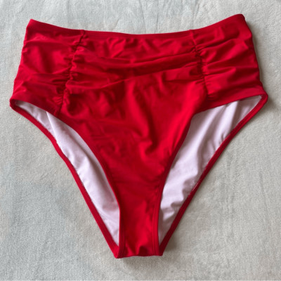 Red Ruched High Rise Bikini Swimsuit Bottoms Plus Size 2XL