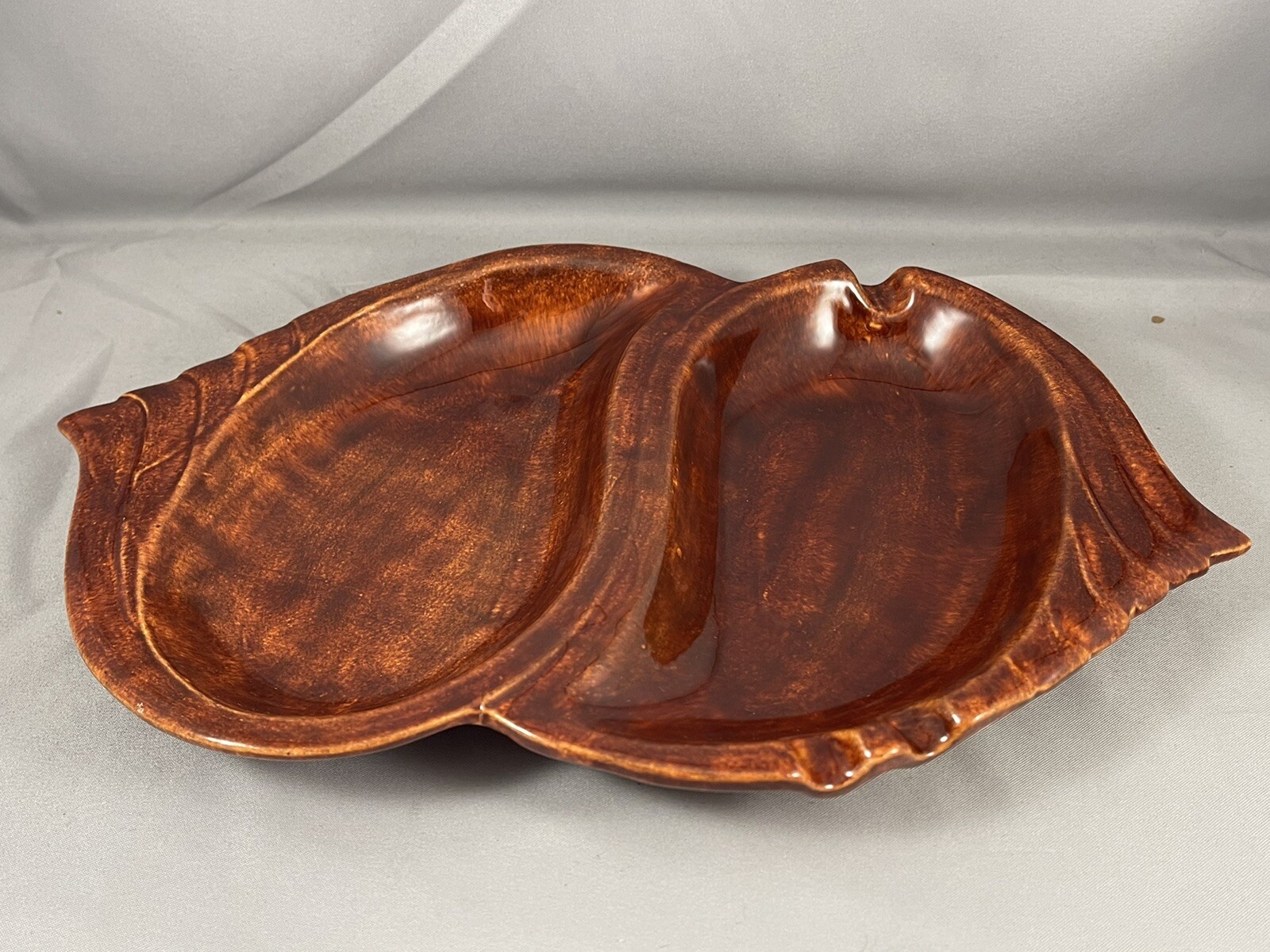 1960s Mid Century Modern Burnt Orange Abstract Handmade Ceramic Ashtray by Dellira 11x7 Inches
