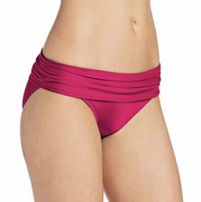 La Blanca Women's Island Goddess Shirred Band Hipster Bikini Bottom, Wine, Sz 16