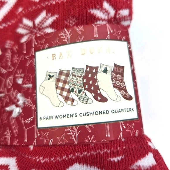Calcetines al tobillo Rae Dunn rojos y beige festivos navideños nuevos paquete de 6 Foto 2 de 4