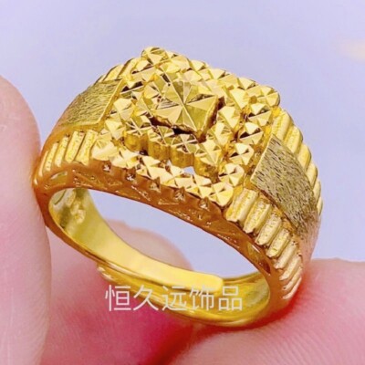 Men's high-end pyramid 10k ring, hot-selling pagoda ring, adjustable openin