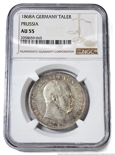 NGC Almost Uncirculated 1868 A Germany Taller Prussia Silver Coin  