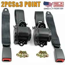 2Set Retractable 3 Point Safety Seat Belt Strap Car Vehicle Adjustable Belt Gray
