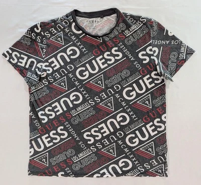 Guess Shirt Mens L Gray Allover Logo Los Angeles Short Sleeve Graphic Tee - Image 1 of 4