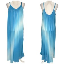 Oscar de la Renta Pink Label Long Night Gown Large Blue Ombre Silky Chiffon