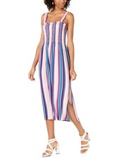 BEBOP Womens Midi Dress Pink Sleeveless Square Neck Smocked Juniors XXS