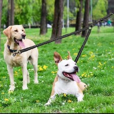 Dog Double Leash Coupler No Tangle Reflective Shock Absorb 2 Dogs Walking Lead.