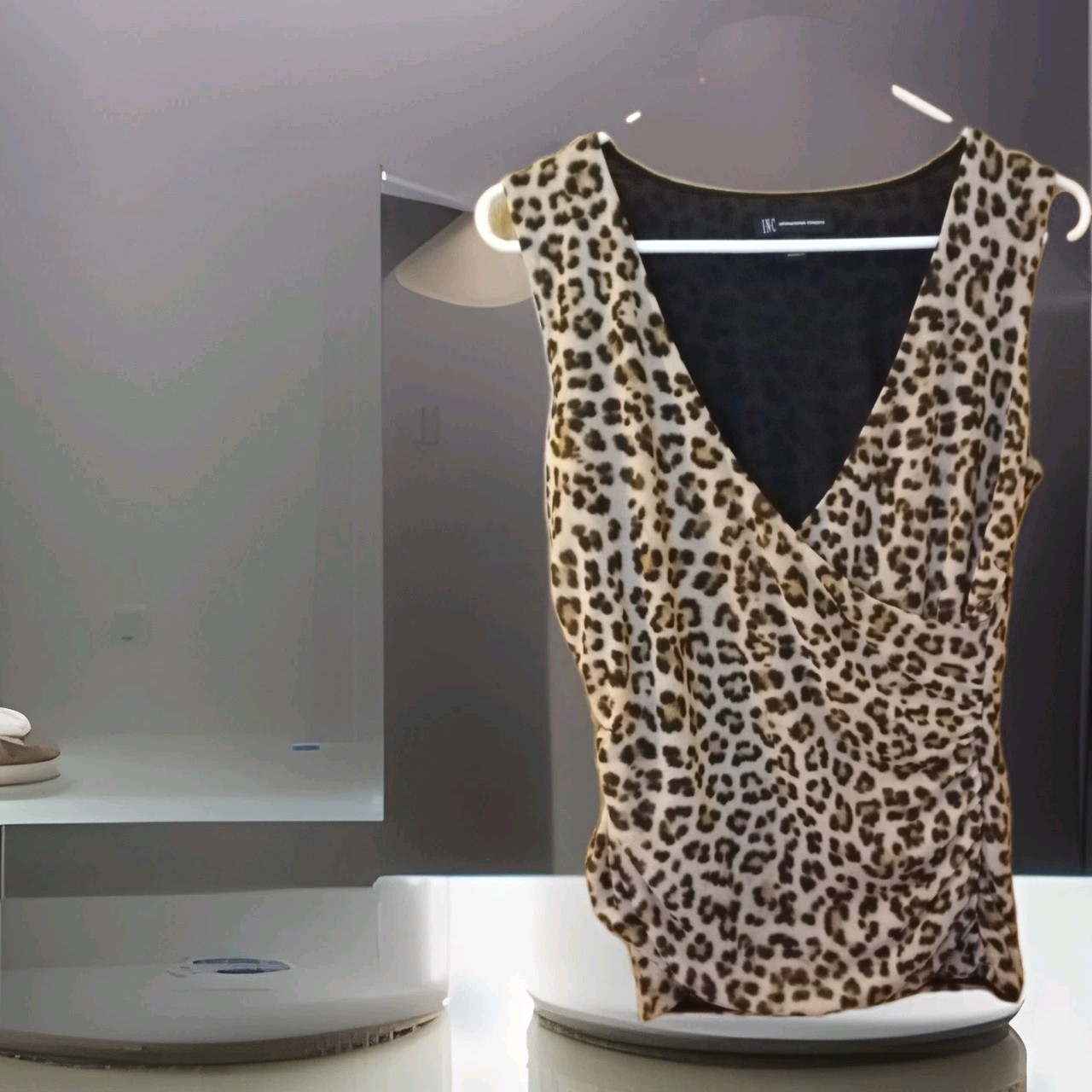 Inc International Concepts Cheetah Print Sheer Rouched Women's Small Blouse