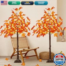 2 Pack 4FT Lighted Maple Tree 100 LED Artificial Fall Tree for Home Decor