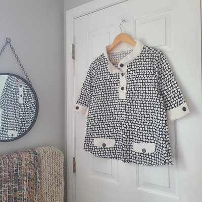 Vtg Nara Camicie Italy Polka Dot Contrast Trim Blouse Sz M Black White Retro Mod