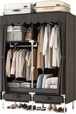 Portable Fabric Wardrobe Closet with Drawers Hanging Rods Clothing Organizer