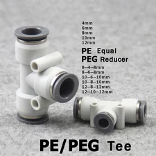 Nylon Pneumatic Tee Push Fit Connector Push-In Fitting Air Line - 4,6,8,10,12mm