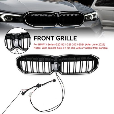 Double Line Black Front Kidney Grille Mesh Für BMW 3 Series G20 G28 2023-2024