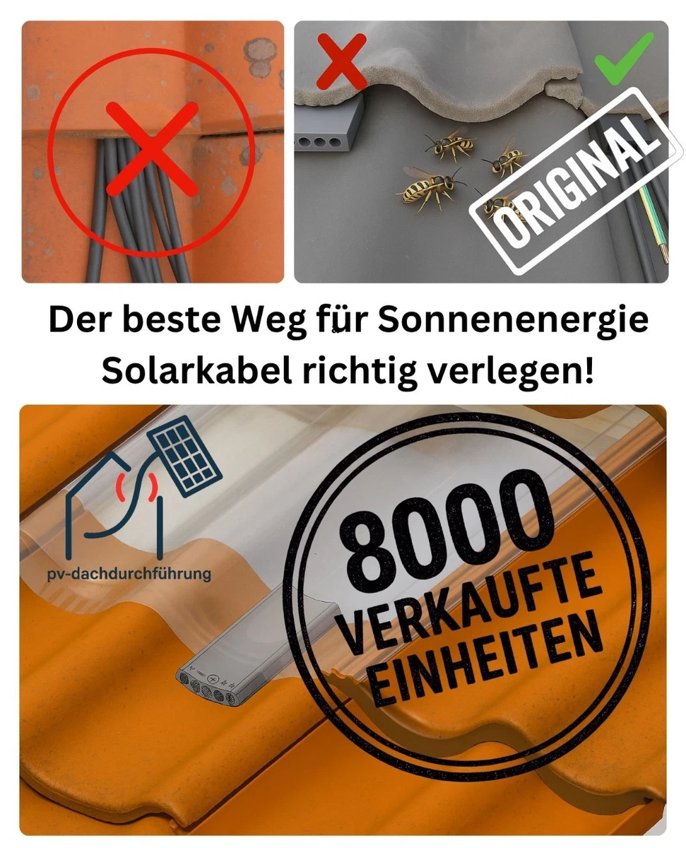 PV Kabel Dachdurchführung Universal Dachziegel Solarkabel Quetschschutz