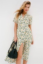 AO Mila Ditsy Floral Button-Front  Pockets Cottagecore Vacation Resort Dress S