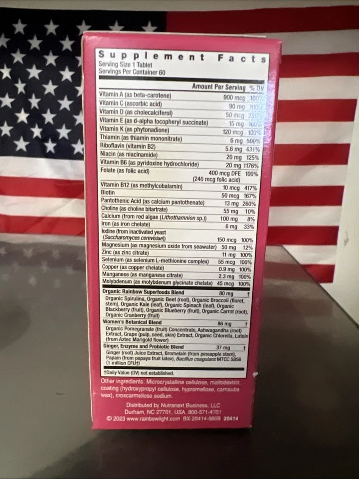 Multivitamínico diario Rainbow Light, alta potencia para mujer. 60 pestañas, caducidad 10/26 Foto 3 de 4