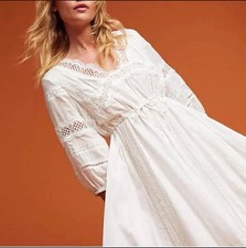 Anthropologie Eri + Ali Gustavia White Lace Fit Flare Midi Dress S/M V-Neck NEW