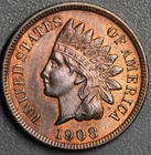 1908-S 1C INDIAN HEAD BRONZE CENT KM# 90a Grade:  AU++  A6976