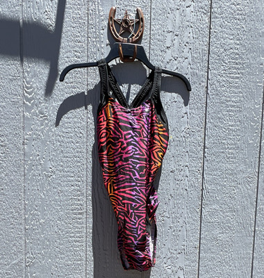 Speedo Women's One-Piece Racerback Swimsuit Animal Print Black Pink Size 14