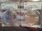2021 $1  Silver Eagle Set of Two ~Type 1  & Type 2   PCGS  ~ MS70  ~ Flag ~FDOI