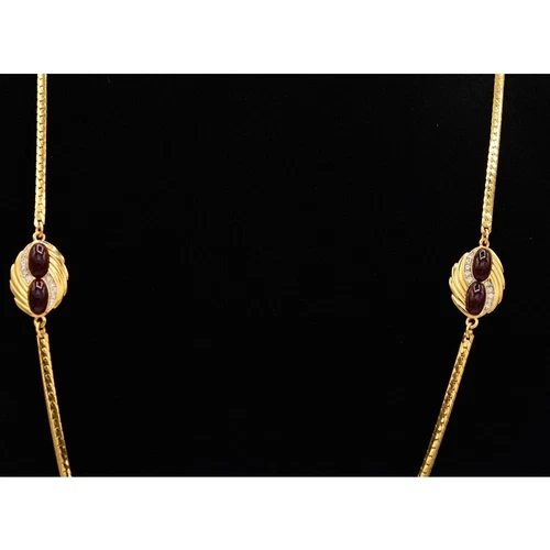 Givenchy Collana Cabochon Vintage Cristallo Rosso Oro Stazione Firmata NOS Anni 80 Bin7B