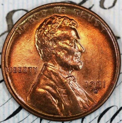 1931-D PRISTINE+ BLAZING RED GEM BU MS LINCOLN WHEAT PENNY DC368 FROM HOARD