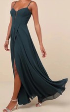 Lulus Women's Size Small Chiffon Grace Emerald Green Open Back Maxi Dress NWOT