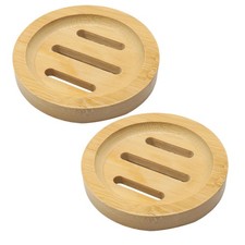 2 Pack Round Bamboo Wooden Soap Dishes, Shampoo Bar Holder with Self Draining...