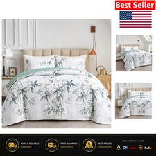 Botanical Green Leaves Quilt Set - 3-Piece Reversible Queen Bedding 90"x90"