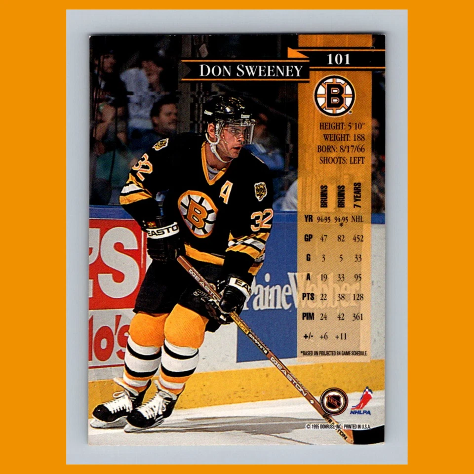 Don Sweeney #101 1995 Donruss Boston Bruins Hockey Card NHL NM - Image 2 of 3